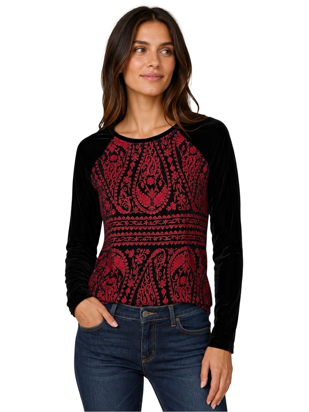 Sundance Enchantress Embroidered Black Velvet Long Sleeve Top Size Small
